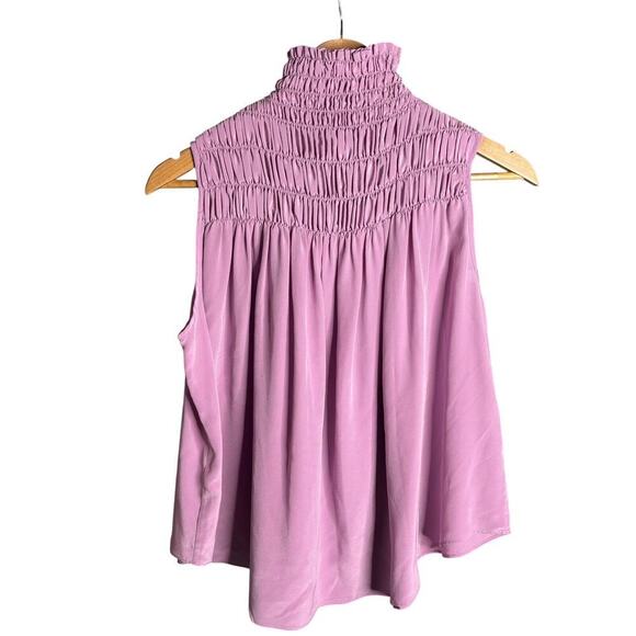 Frame Smocked Sleeveless Silk Blouse Lilac Size XS - Picture 3 of 4